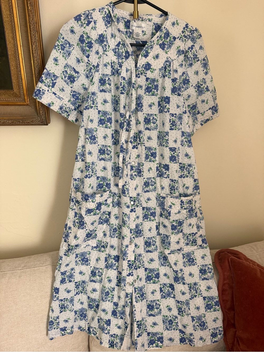 Blue Floral Cotton Short-Sleeve Robe by